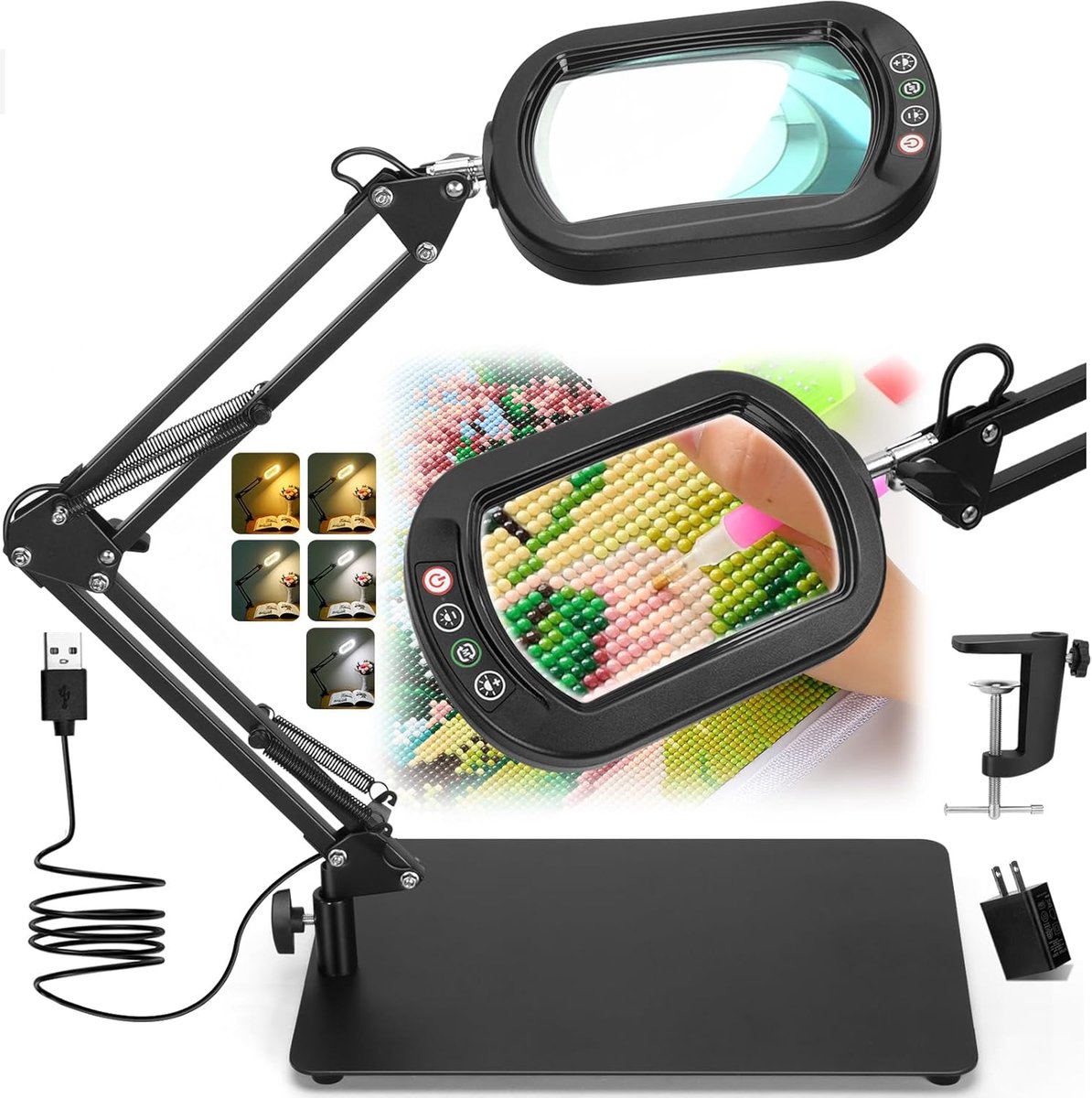SnelShoppen - 2-in-1 Vergrootglas met Licht en Standaard - 10x Vergroot, Perfect voor Lezen, Naaien en Borduren - Handig en Duidelijk, Ideaal voor Hob