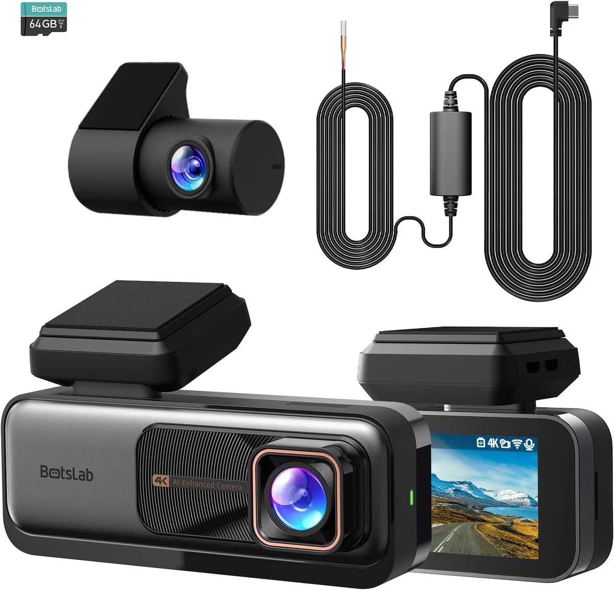SnelShoppen - Dashcam 4K+2K Voor en Achter met GPS, Wifi, ADAS, 24/7 Parkeerbewaking, 170° Groothoek, Nachtzicht en WDR, Inclusief 64GB SD-kaart, Bedr
