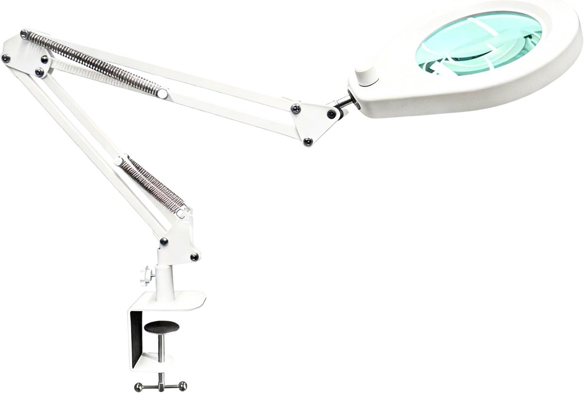 SnelShoppen - Vergrootglas met Licht, Glazen Lens met 5 Dioptrieën, Dimbare LED, Stabiele Klem, Flexibele Zwenkarm, 6,4 cm Klem, 70 cm Werkradius voor
