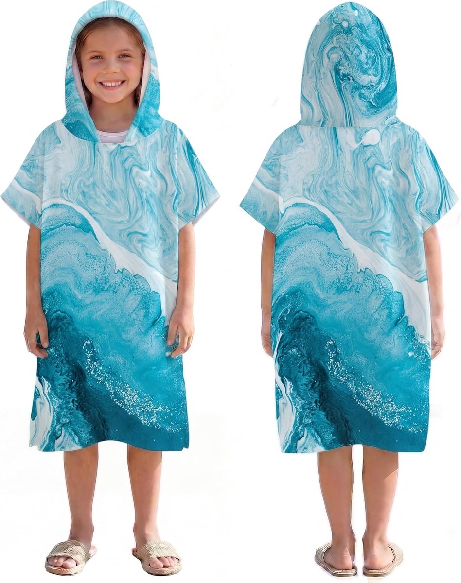 SnelShoppen - Sneldrogende Surfponcho voor Kinderen, Wikkeldoek Badjas, Hoodie voor Zwemmers, Sporthanddoeken voor Strand, Surfen, Duiken, Baden - Kid