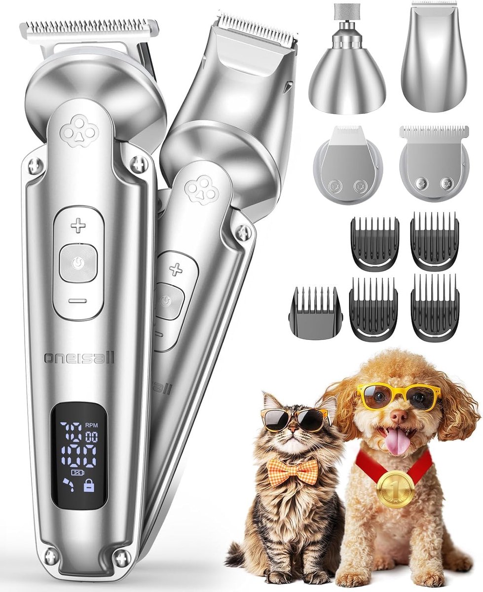 SnelShoppen - 4-in-1 Stille Tondeuse voor Honden en Katten - Oplaadbare Poottrimmer met 3-Traps Klauwslijper - IPX7 Waterdicht - Geluidsarm tot 7000 t