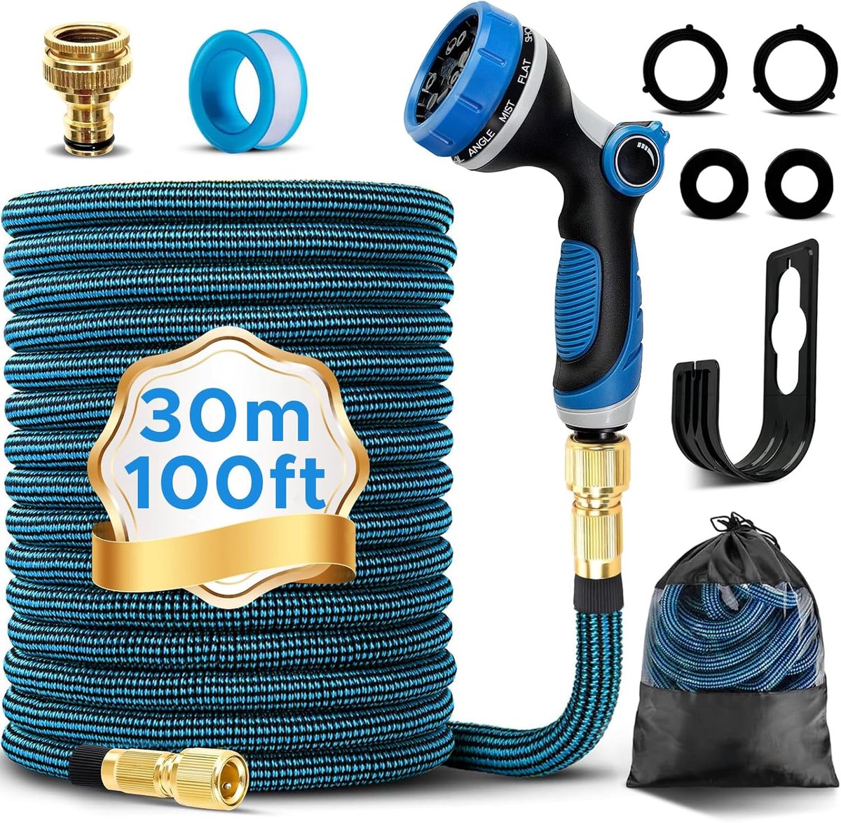 SnelShoppen - Tuinslang 15 m Uitschuifbare Tuinslang met Verstuiver, 10 Functies - Irrigatieslang met 1/2 Inch en 3/4 Inch Adapters voor Tuin, Auto en