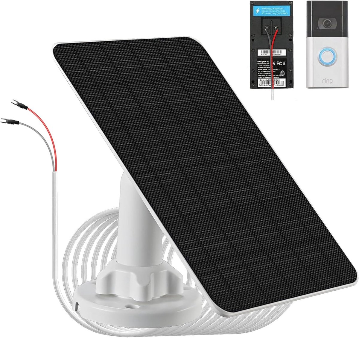 SnelShoppen - 3W Zonnepaneel met Ingebouwde 4000mAh Batterij, IP65 Waterdicht, 4m Oplaadkabel, Compatibel met Ring Video Deurbellen 3/4/3 Plus en Batt