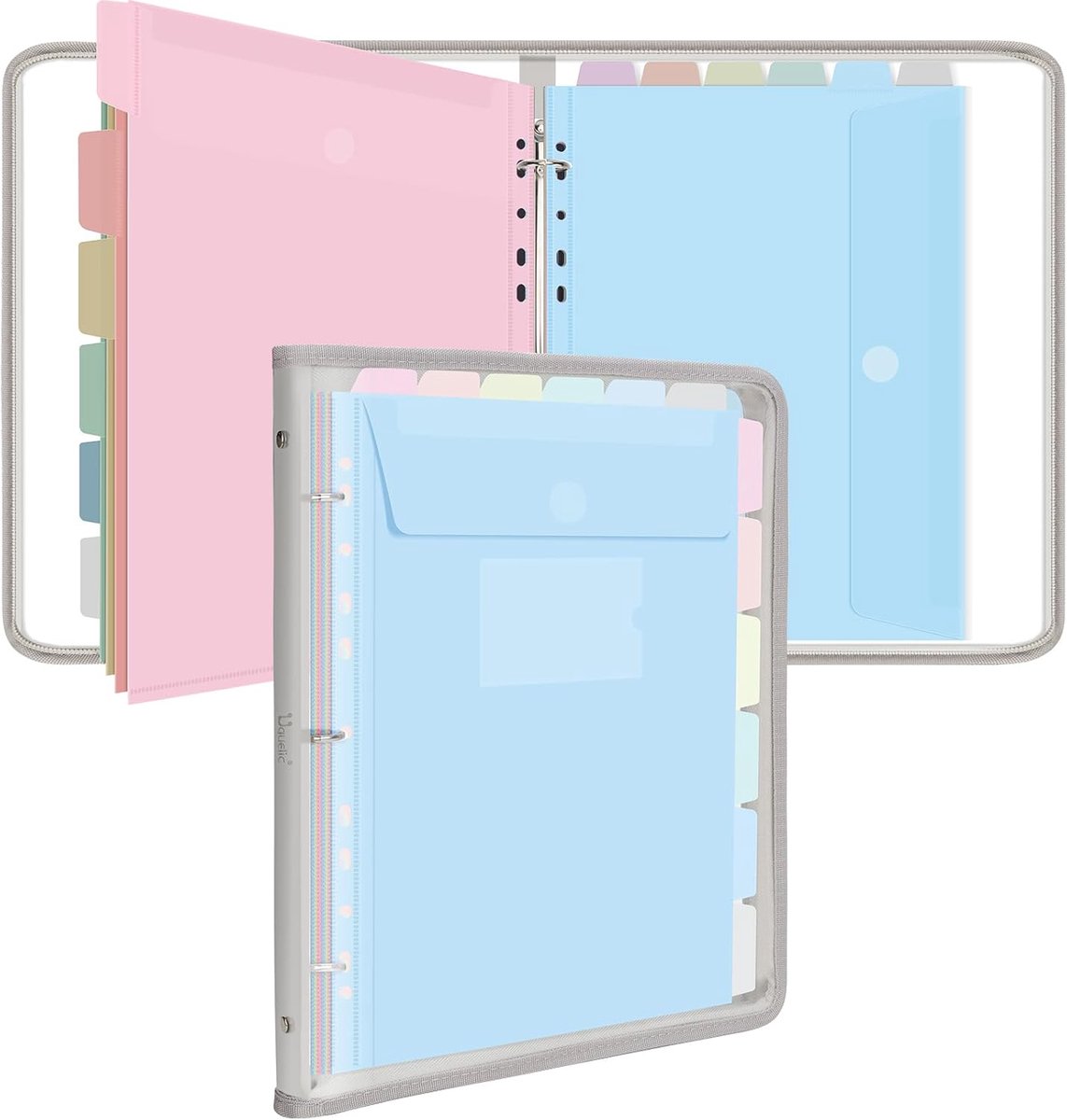 SnelShoppen - Documenten Organizer A4 met 12 Compartimenten, Waterdichte PVC Folder met Rits - Perfect voor School, Thuis en Kantoor - Grijs
