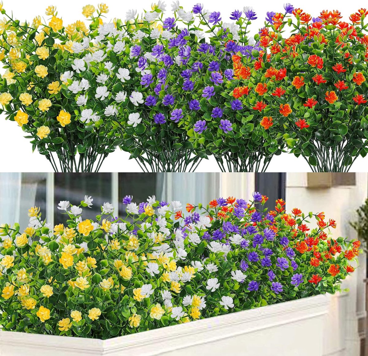 SnelShoppen - 8 Bundles Kunstbloemen UV Bestendige Eucalyptus Planten voor Balkon, Tuin, Raamdecoratie, Bruiloft en Feest