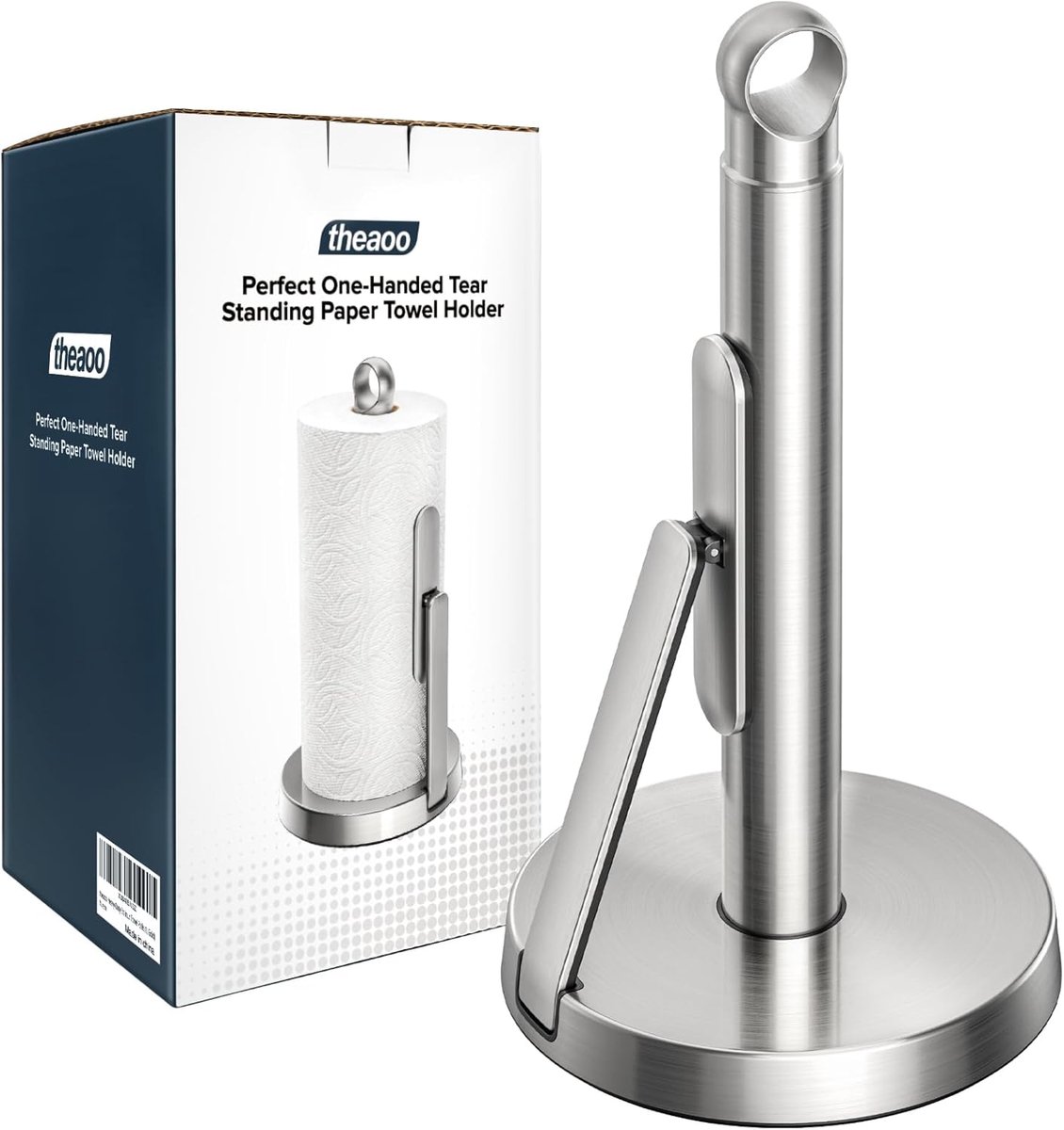 SnelShoppen - Heavy-Duty RVS Papieren Handdoekhouder met Spanningarm - Eenvoudig met Één Hand Scheuren - Modern Staande Keuken Dispenser voor Alle Rol