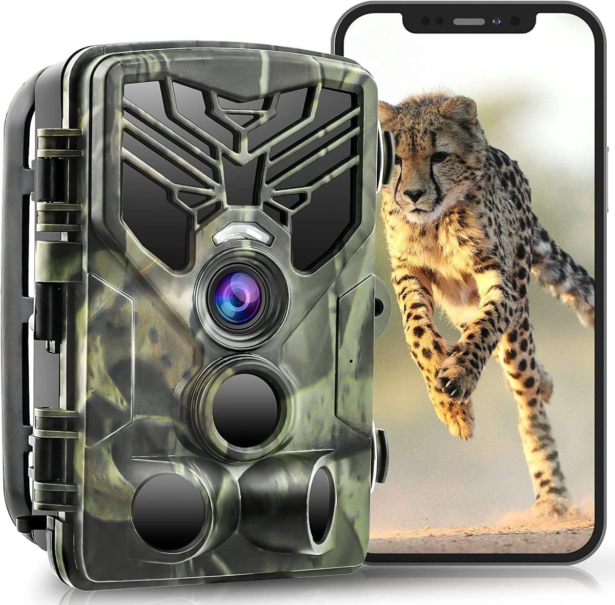 SnelShoppen - Wildlife Camera WiFi 36 MP/4K met Nachtzicht en Bewegingsdetectie - Jachtcamera met Bluetooth App, IR LED's, 32G Geheugen, Ideaal voor B
