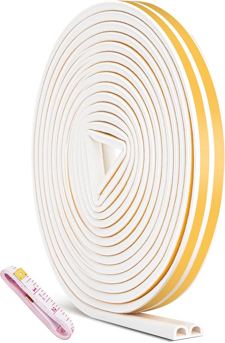 SnelShoppen - 10m Sealing Tape voor Deuren en Ramen, Geluidsdicht, Waterdicht en Stofdicht, Zelfklevend, 9mm x 6mm, Wit, EPDM Rubber