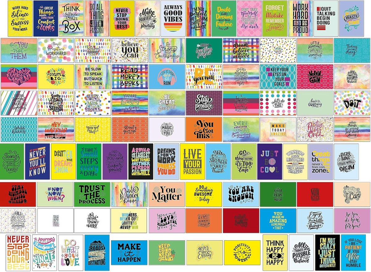 SnelShoppen - 100 Postcards Met Motiverende Spreuken - Kleurige Ansichtkaarten - 300GSM Karton - Perfect Voor Cadeau, Decoratie, Aanmoediging