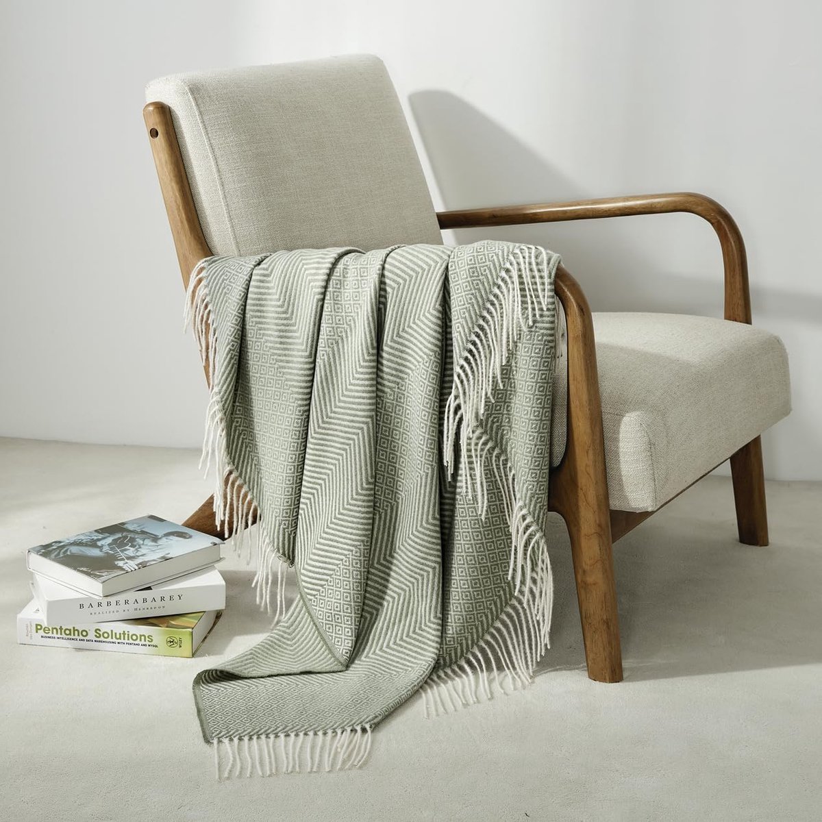 SnelShoppen - 50" x 60" Ademend Zacht en Warm Plaid Dekentje voor Bank Sofa, Luxe Faux Cashmere met Tassels in Groen, Perfect voor Woonkamer en Slaapk