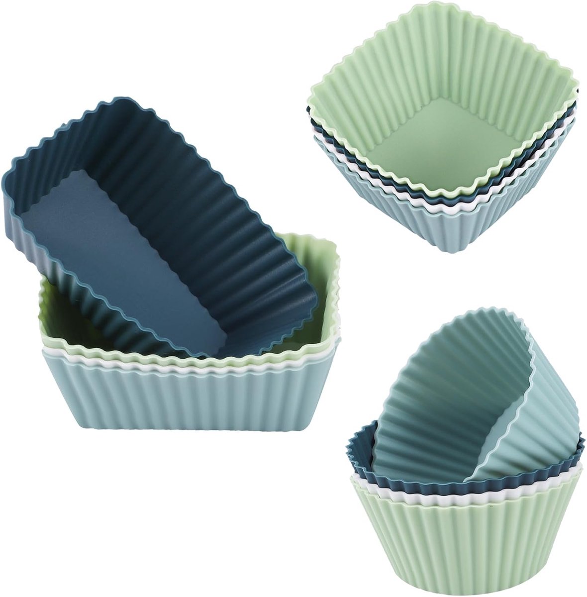 SnelShoppen - 12 Muffin Molds - BPA Vrije Silicone Bakvormen - Herbruikbare Cupcake Mallen - Rechthoekig & Rond - Ideaal voor Feestjes, Keuken & Bakpl