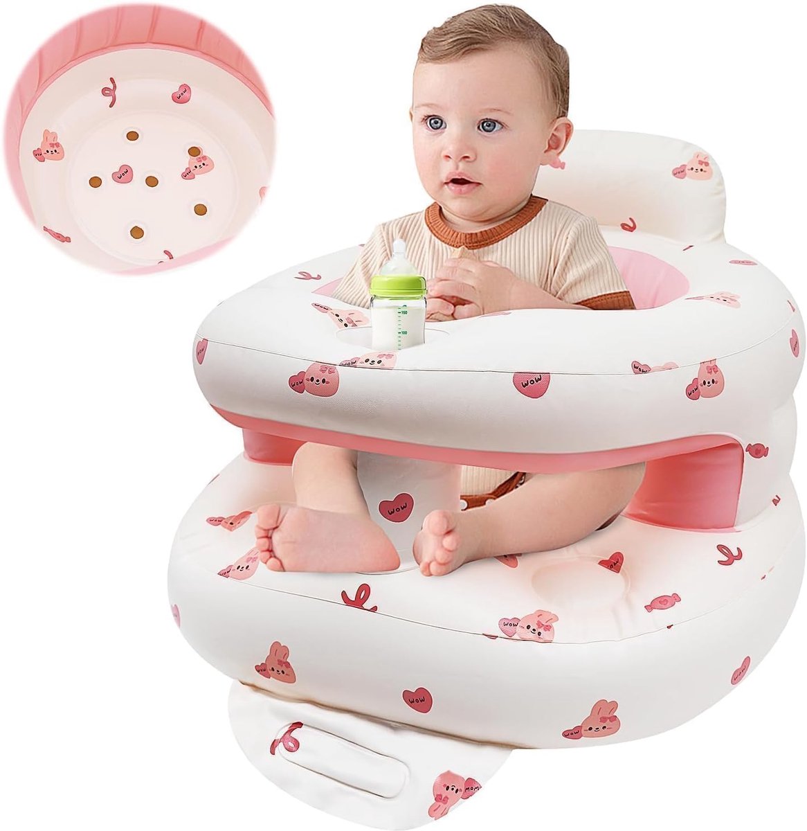SnelShoppen - Opblaasbaar Zitje voor Baby's 3-36 Maanden - Draagbare Peuterzithulp met Geïntegreerde Pomp - Opvouwbare Anti-Val Babystoel (Konijn)