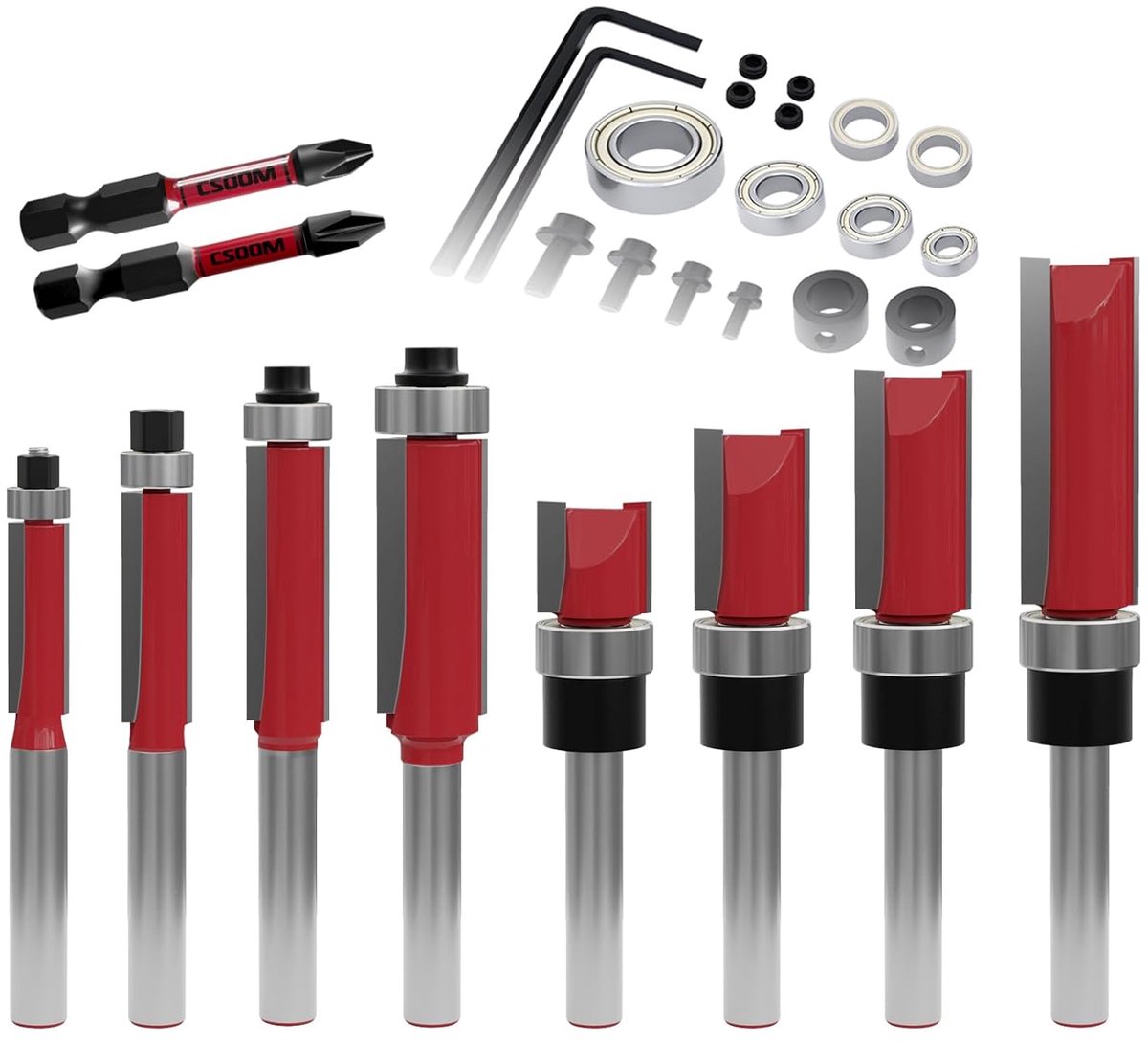 SnelShoppen - 10-delige Boorbits Set met 2 Magnetische Impactbits, 6 Lagers, 2 Sleutels, 8 mm Schacht, Houtbewerking Gereedschap, Carbide Cutter, Edge