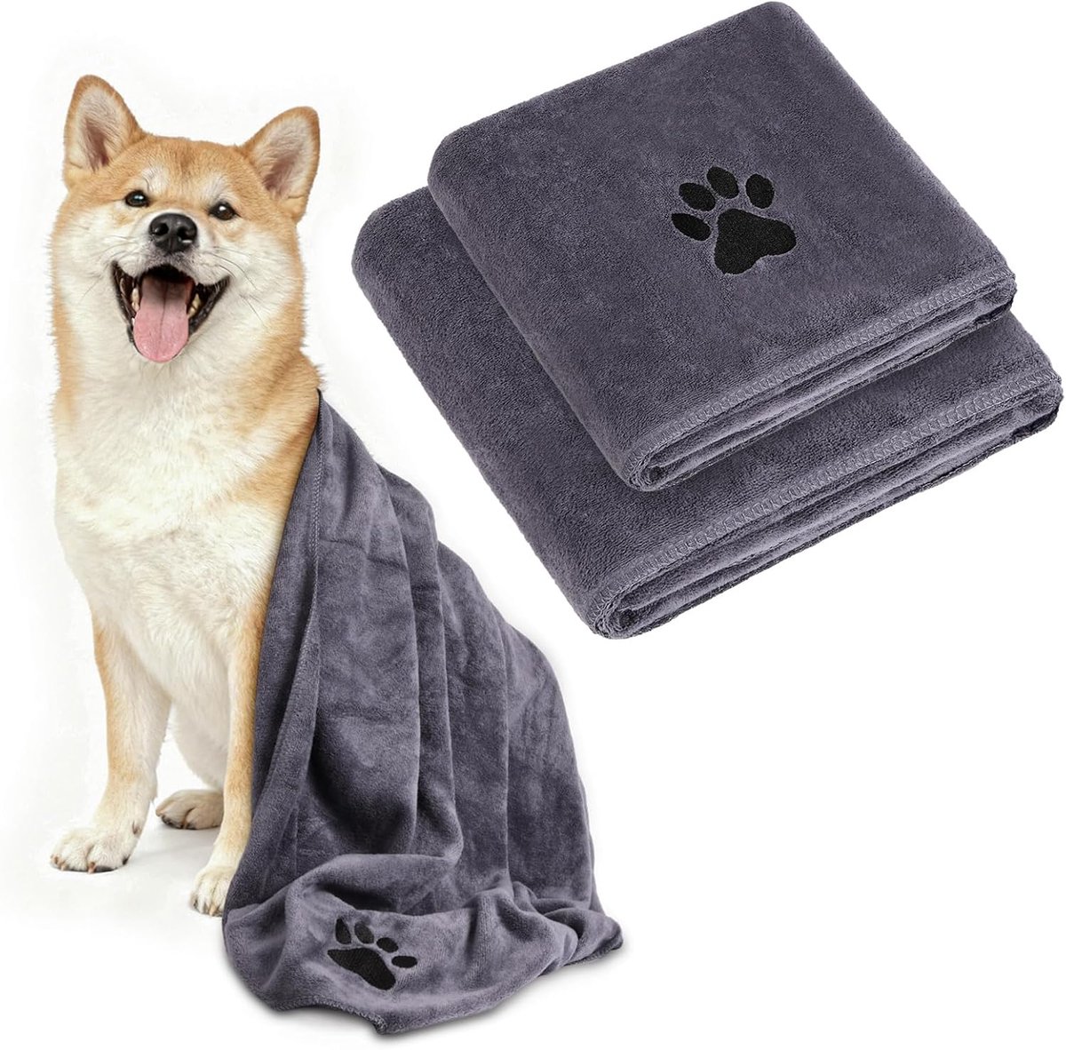 SnelShoppen - Pack van 2 Honden Handdoeken 140 x 70 cm + 75 x 35 cm, Extra Absorberend, Sneldrogend Microvezel, Geschikt voor Honden, Katten en Huisdi
