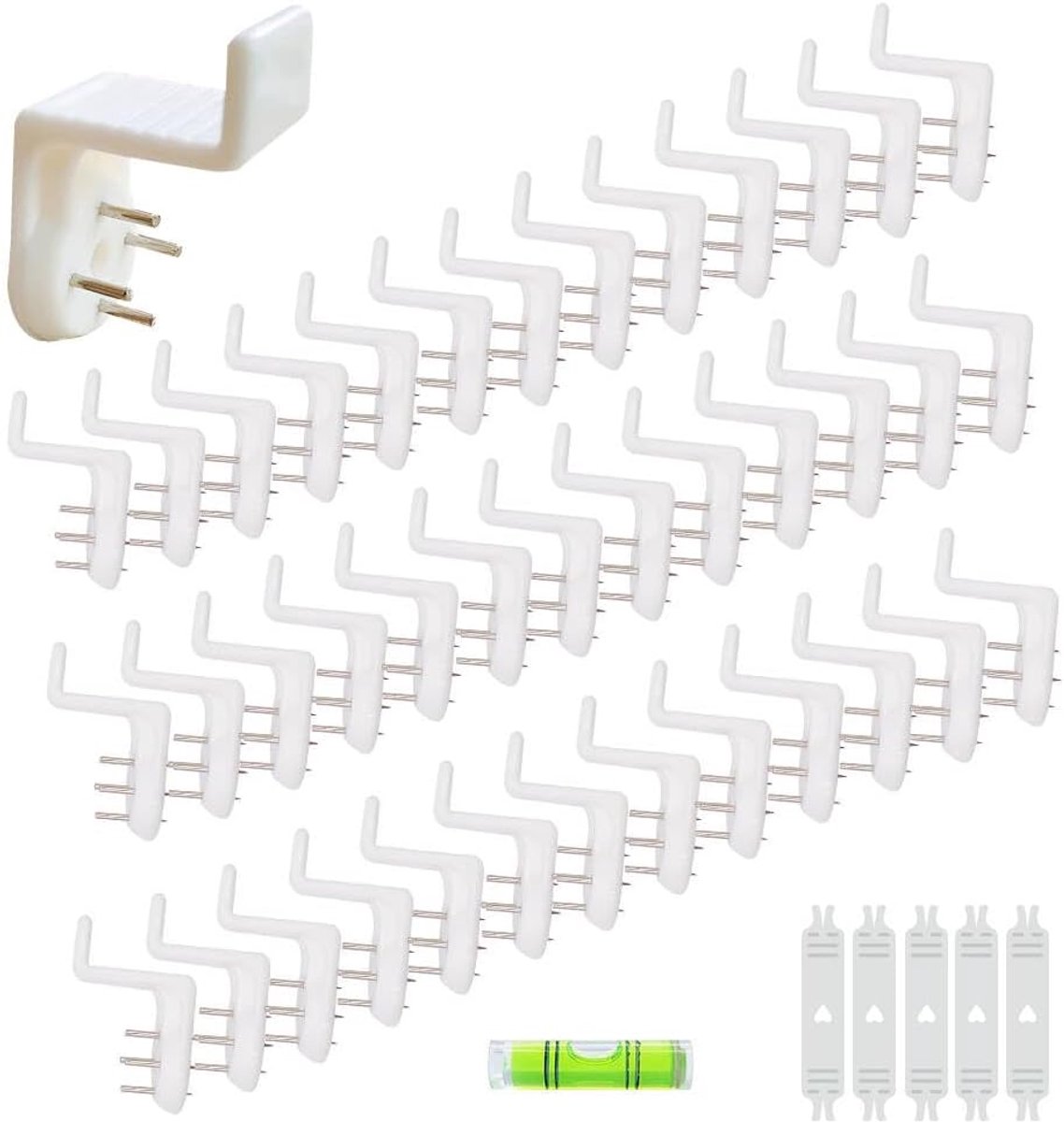 SnelShoppen - Invisible Nail Hooks 40 Stuks Hanger Haakjes voor Foto's, Schilderijen, Geen Boren, Voor Muren, Inclusief Haken, Rails en Waterpas