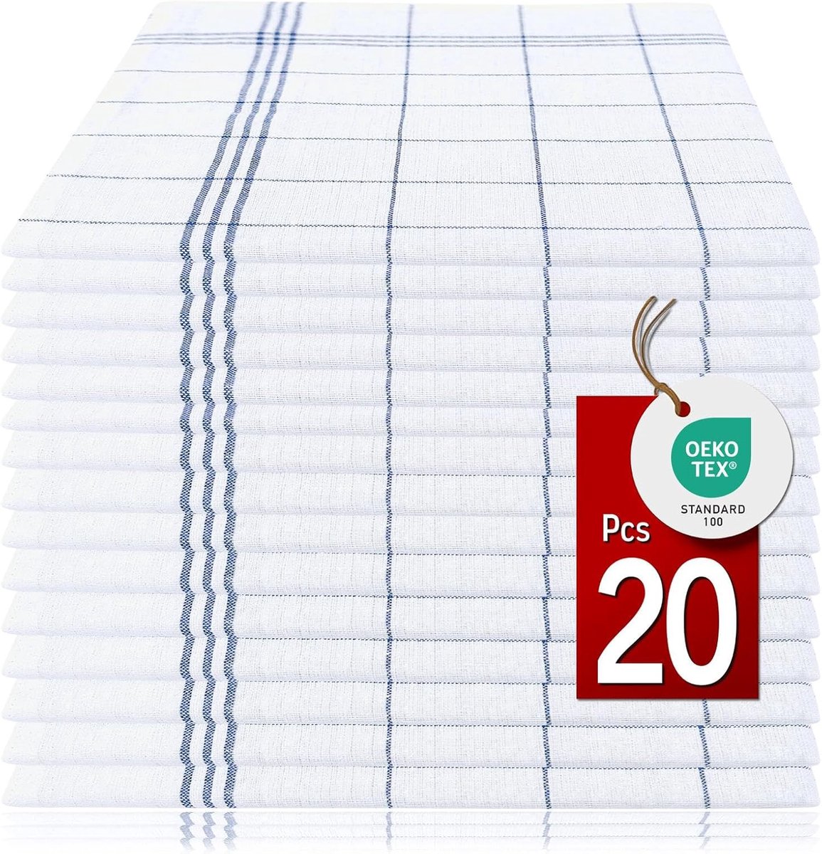 SnelShoppen - Pack van 20 Keukenhanddoeken, 100% Katoen, Hoge Absorptie, Oeko-Tex Gecertificeerd, 50 x 70 cm, Grijs en Blauw, Ideaal voor Keuken en Hu
