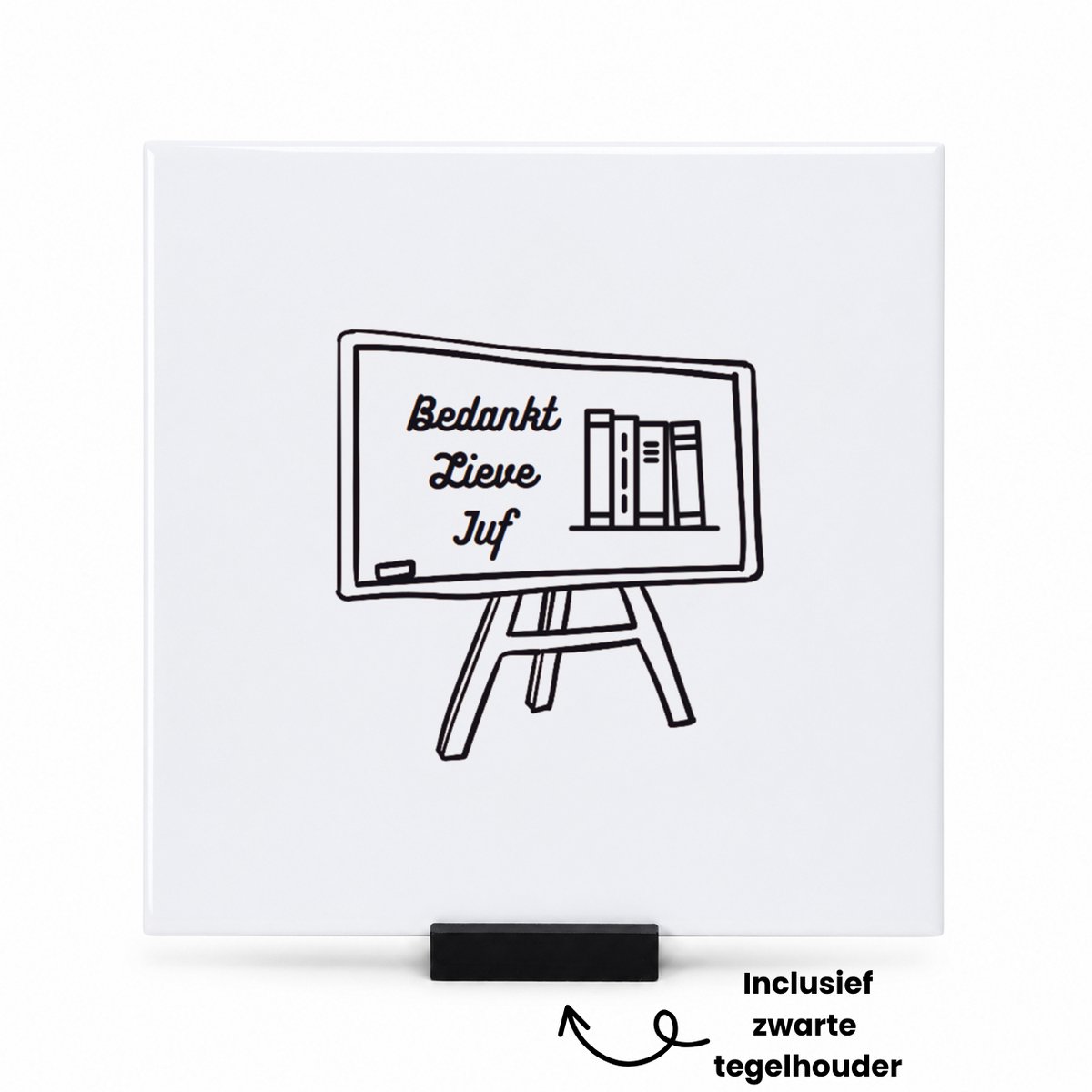 Hacebo Bedankt lieve juf tegeltje met tegelhouder - Juf - Juf - tegeltjes met tekst - Leraar - spreuktegels - 15x15 CM Wit