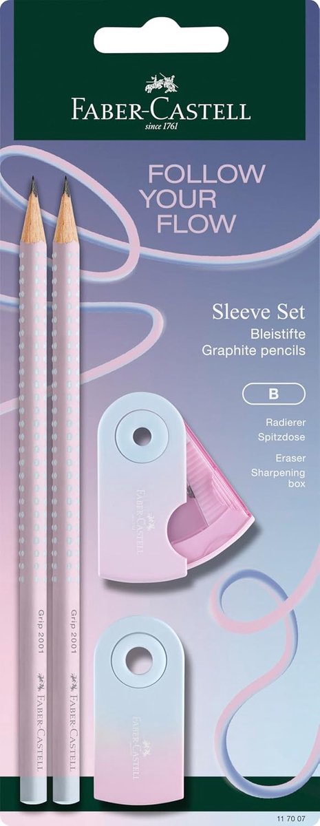 Thijox - Schrijfset Flow Edition met 2 Grip 2001 Potloden, Gum en Puntenslijper - Ergonomisch, Blushing Sky, Perfect voor School en Creatief Gebruik