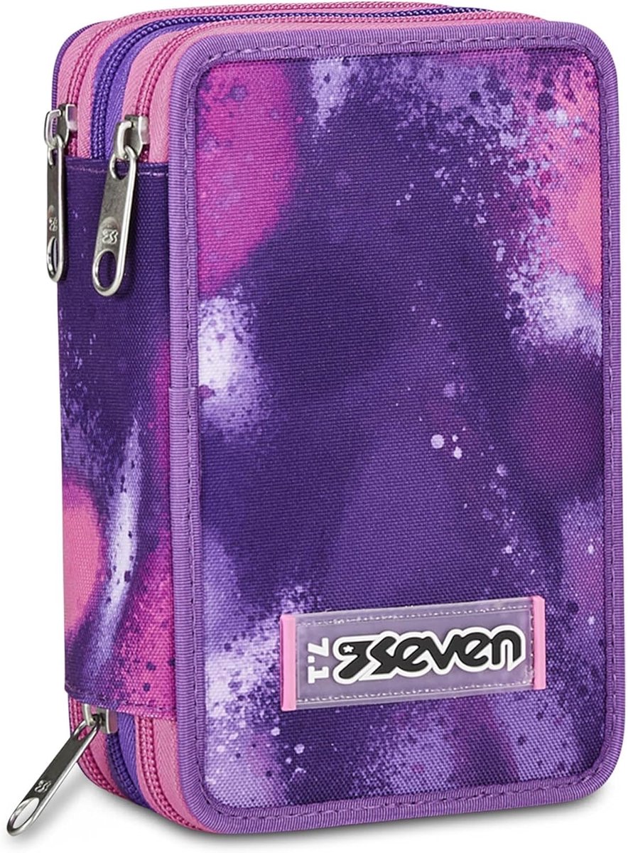 Thijox - Schooletui met 3 Ritssluitingen, Roze, Paars, Fuchsia, Bubble Street, Drievoudig, Pennenhouder voor Potloden, Kleurpotloden, Accessoires, Bas