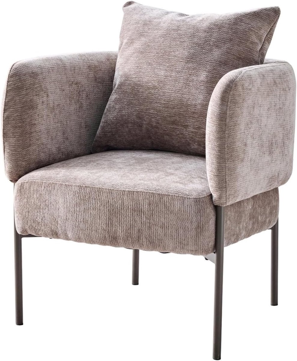 SnelShoppen - Fauteuil Dolly Taupe Polyester met Metalen Poten - Comfortabele Stoel voor Woonkamer, Eetkamer, Thuiswerkplek en Meer