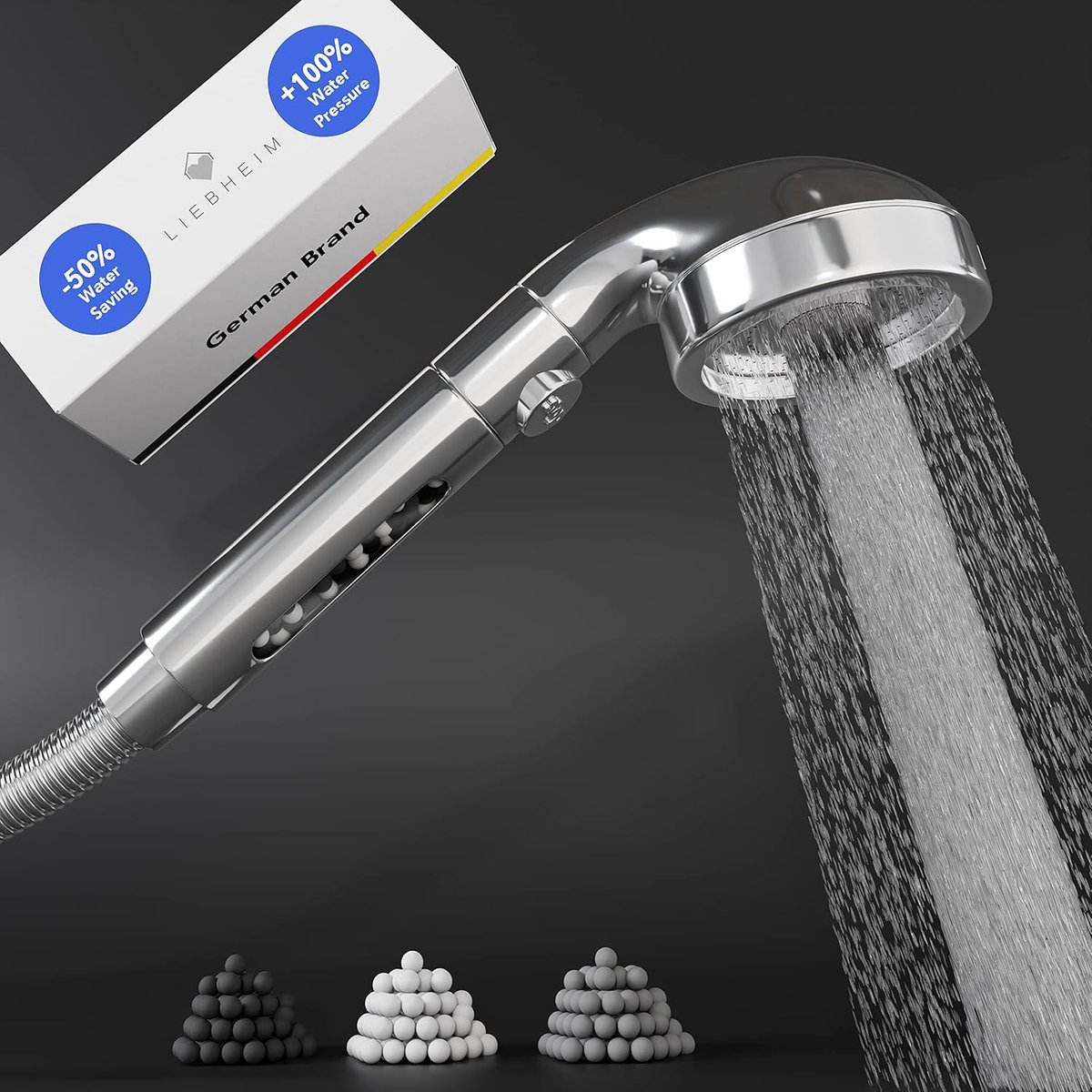 SnelShoppen - Waterbesparende Douchekop met Vulmiddelen - Hoog Waterdruk Filter en Mineraalstenen - Efficiënte Showerhead voor Thuisgebruik