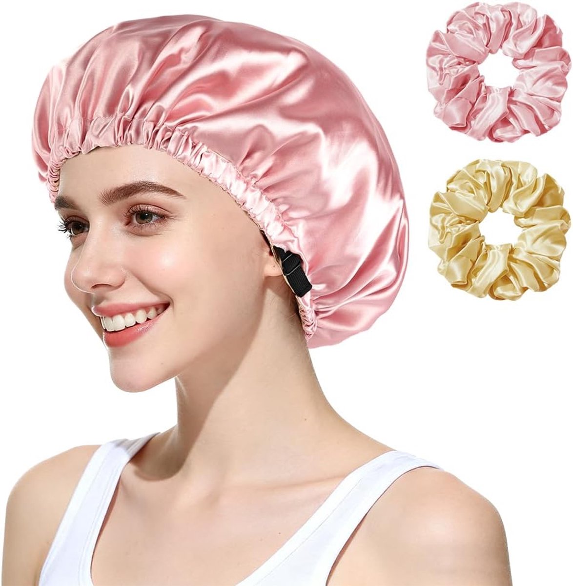 SnelShoppen - Satin Double Layer Silk Bonnet voor Slaap, Zacht en Verstelbaar Haar Hoed voor Vrouwen en Meisjes, Geschikt voor Krullend en Natuurlijk