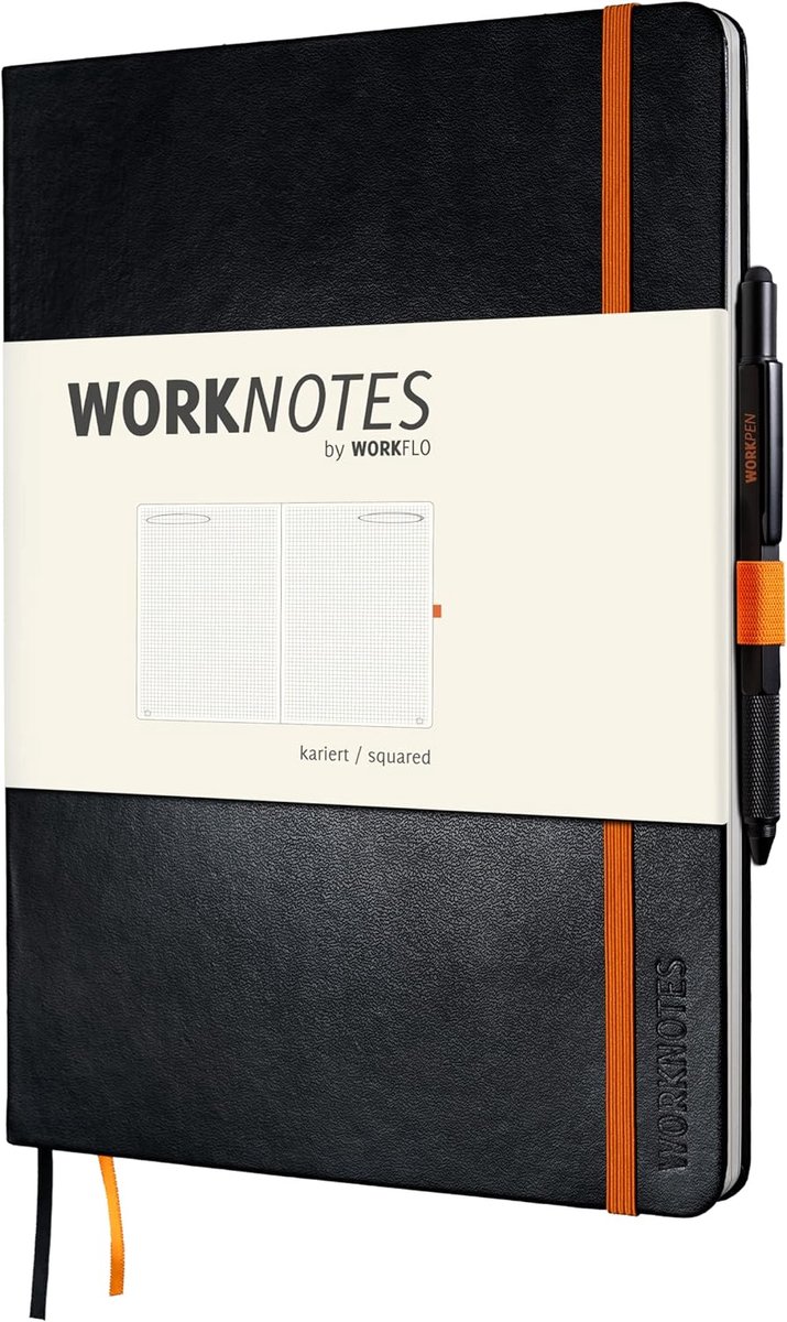 SnelShoppen - Workflo Notebook A4 Creatief 192 Perforated Pagina's 100g/m² Hardcover Zwart met Oranje Accenten