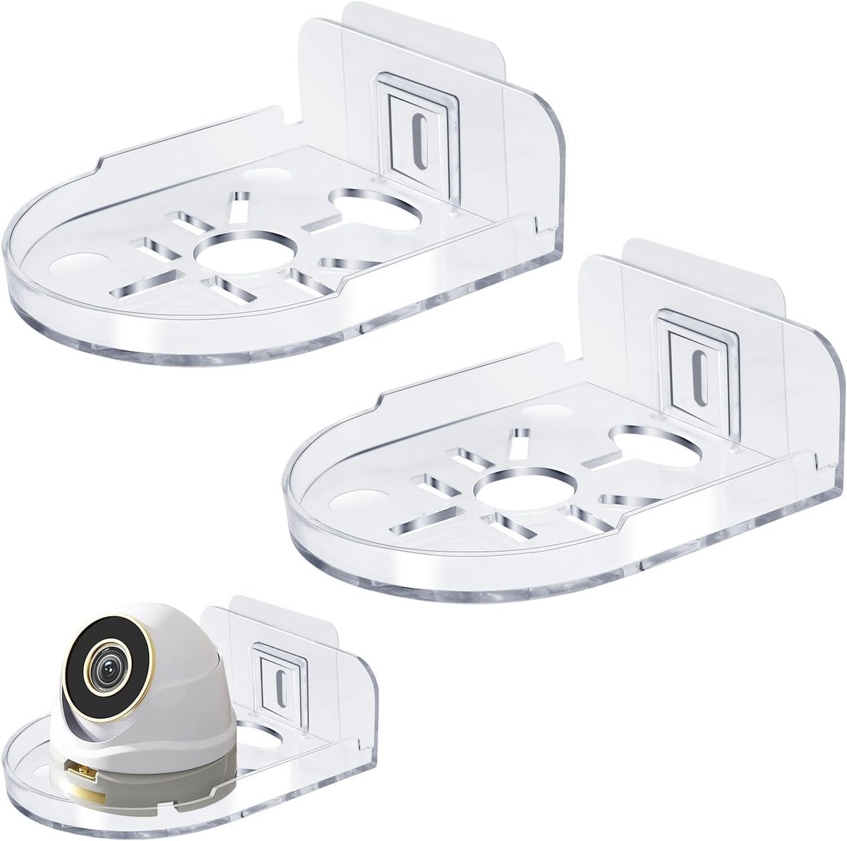 SnelShoppen - Set van 2 Universele Camera Wandbeugels, Zelfklevende Wandmontage, Doorzichtig, Geen Boren, Wandplank, Geschikt voor Beveiligingscamera,