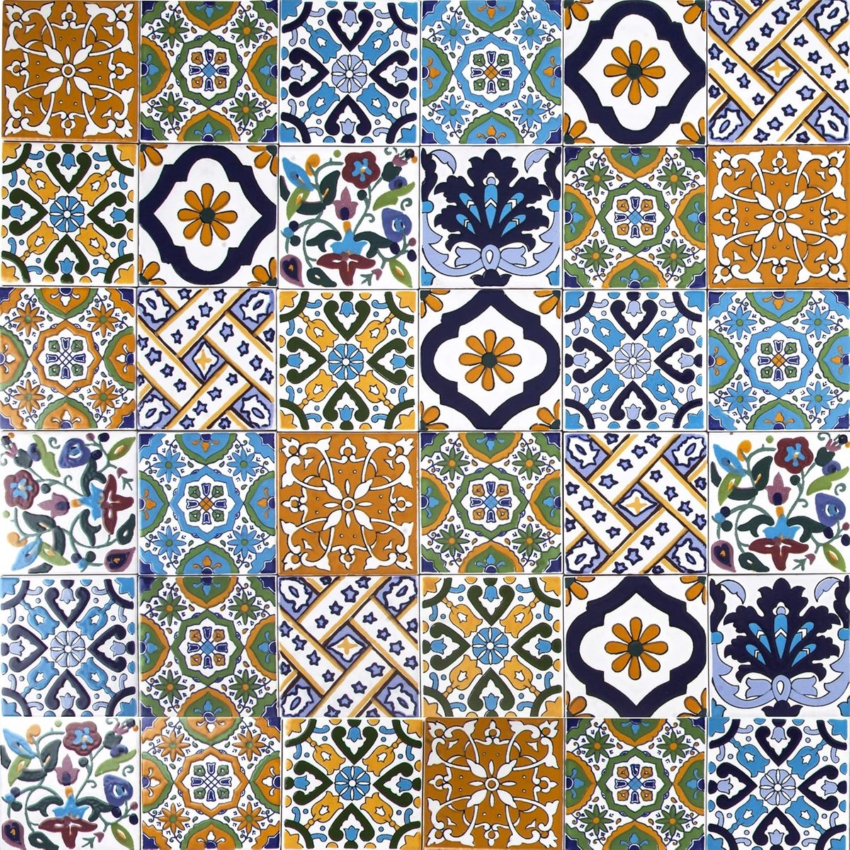 SnelShoppen - Ceramische Tegels Wati - 50 Decoratieve Tunisische Tegels 10x10 cm voor Badkamer, Keuken, Onder de Trap - Geometrisch Patroon, Kleurrijk