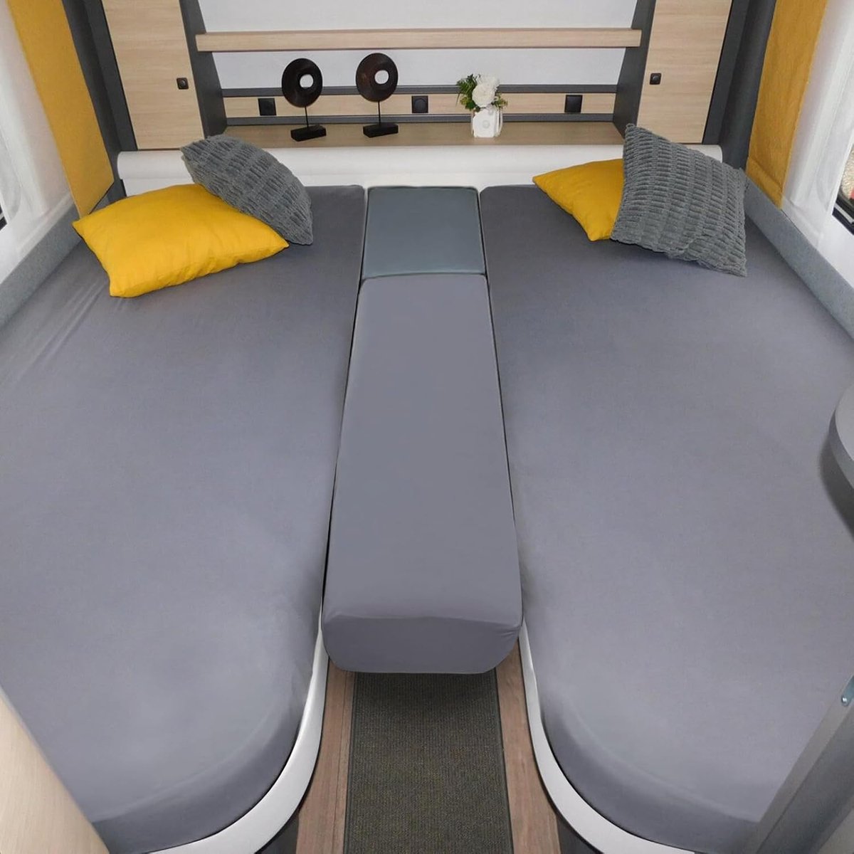 SnelShoppen - Set van 3 Fitted Sheets voor Motorhomes en Caravans - Grijs - Katoen Jersey - 70 x 190 cm + 85 x 210 cm (2x) + 35 x 130 cm - 50 x 145 cm