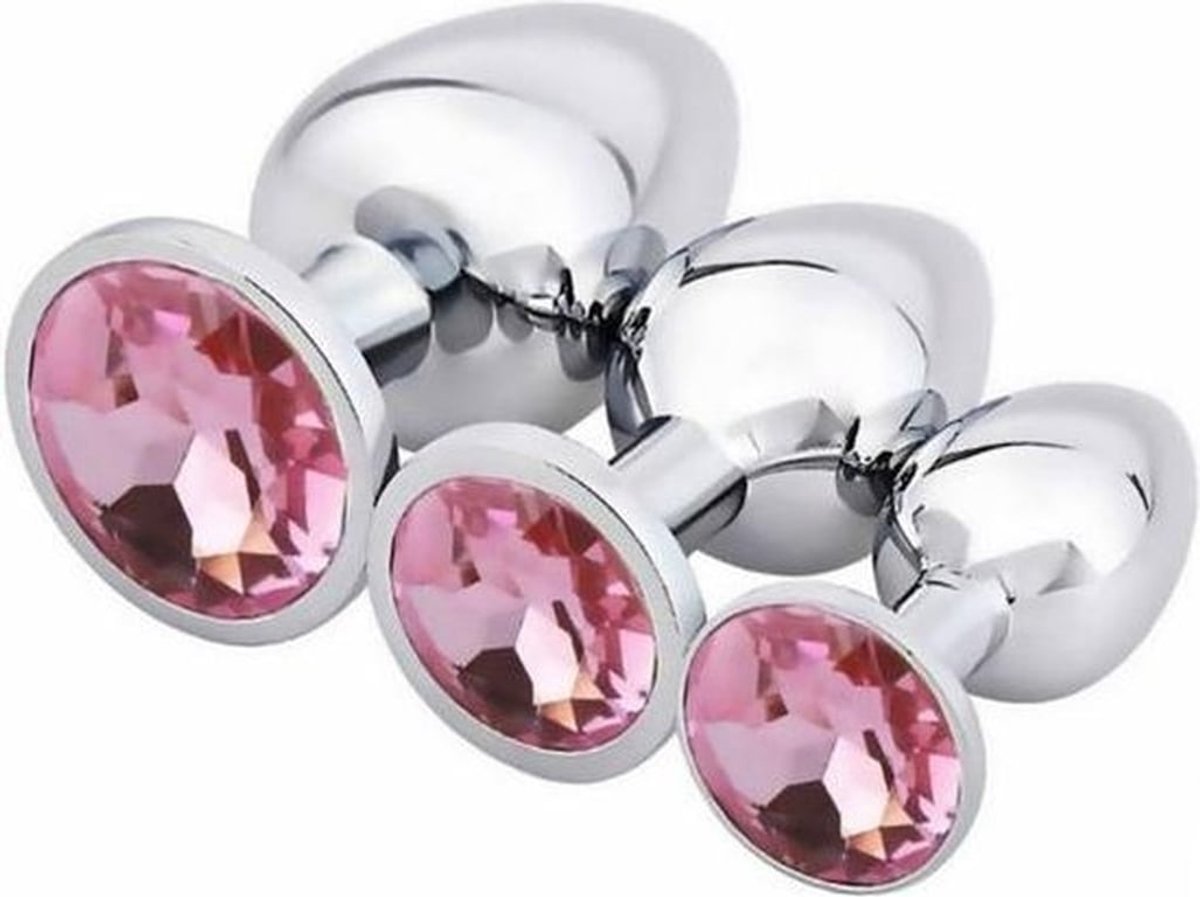 Metalen Buttplug Set 3 delig - Anale Plugset voor Mannen en Vrouwen - Roze