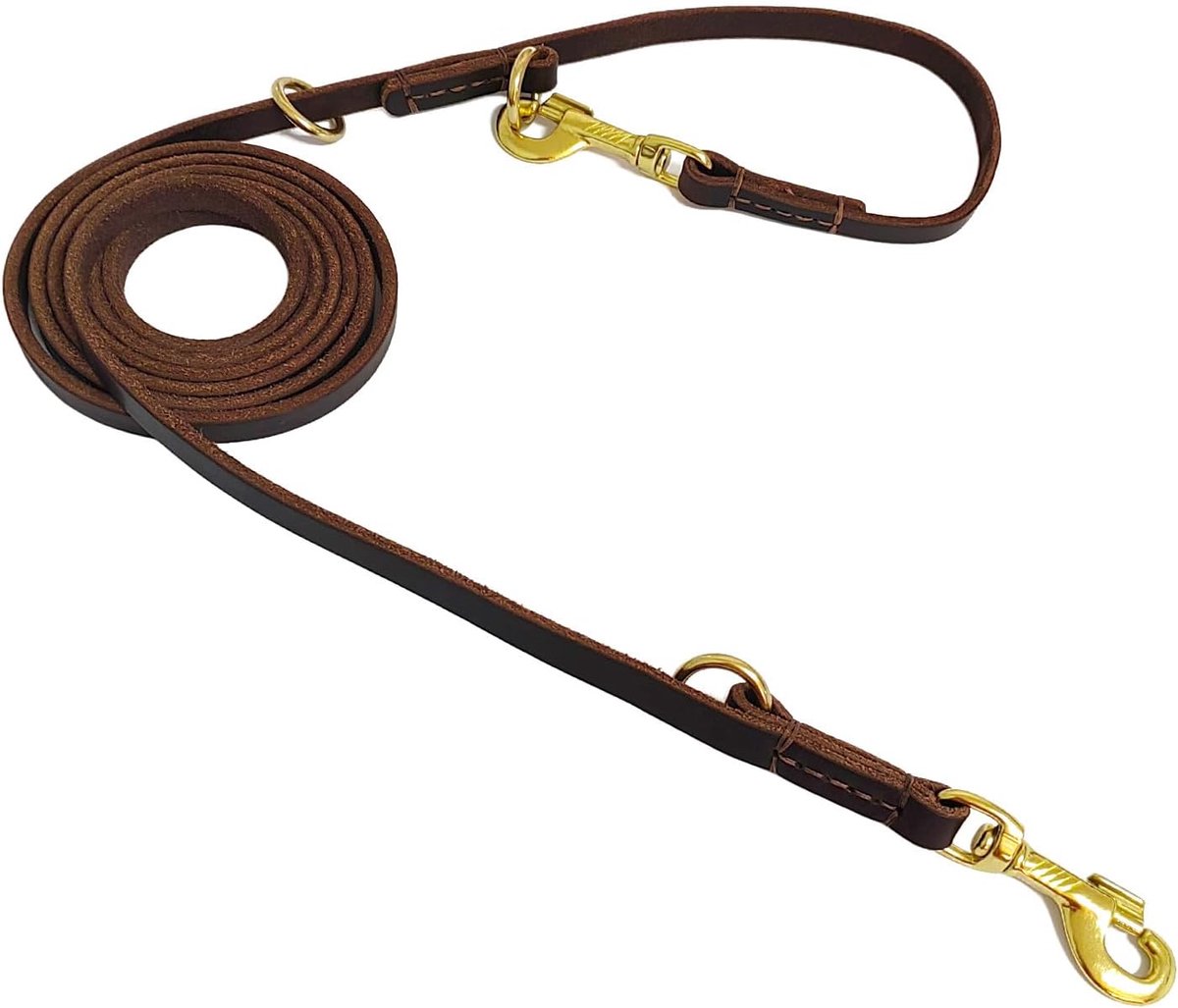 Thijox - Multifunctionele hondenriem 2,4 m bruin leer, verstelbaar, handsfree crossbody, dubbele hondenriem voor kleine, middelgrote en grote honden