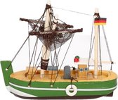 Decoratie vissersboot groen 14 cm