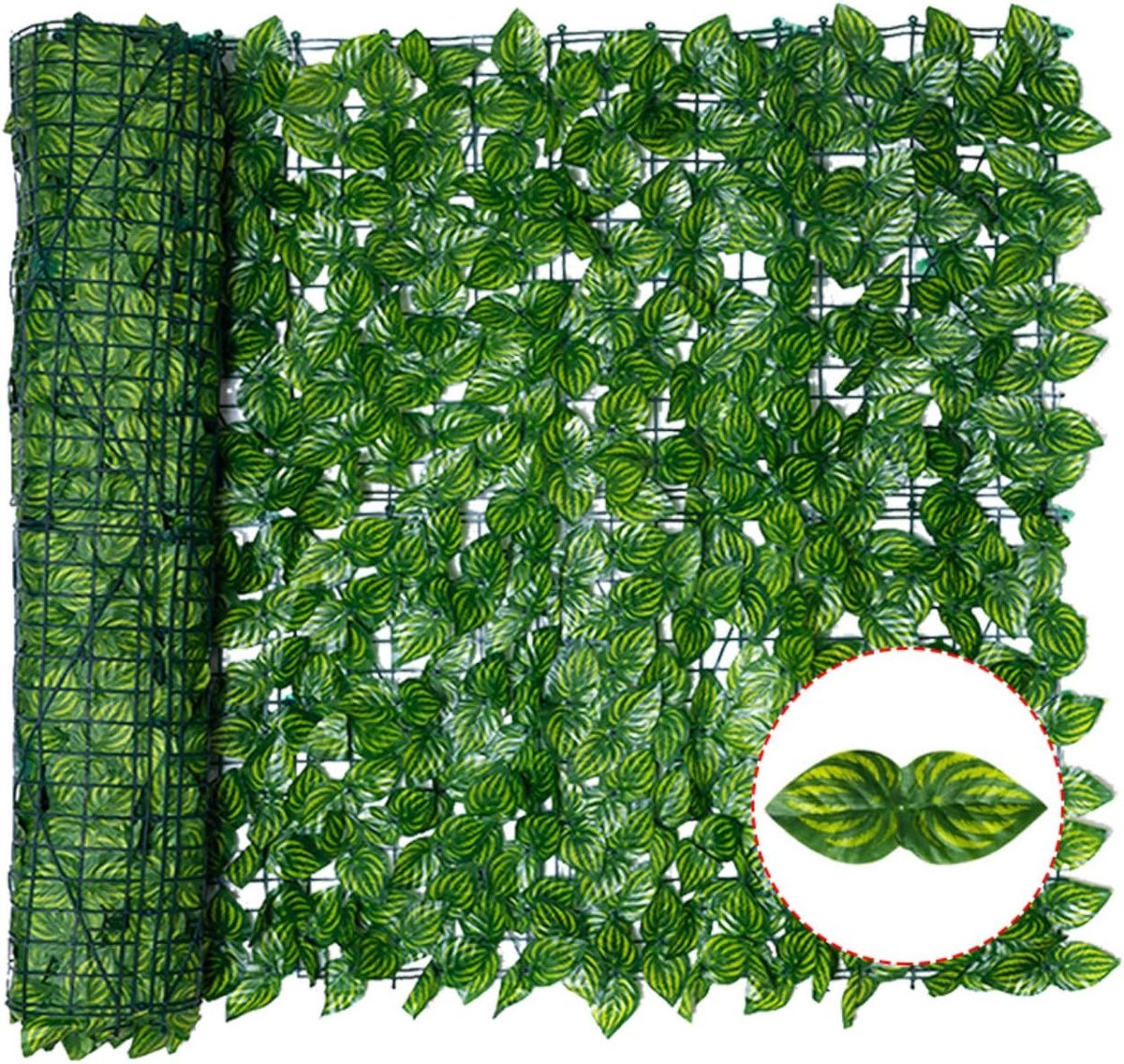SnelShoppen - Kunsthaag Rol - Kunstmatige Klimop - Privacy Scherm - Groen Tuinscherm - Watermeloen Blad Decoratie - UV Bescherming voor Buiten - Tuin,