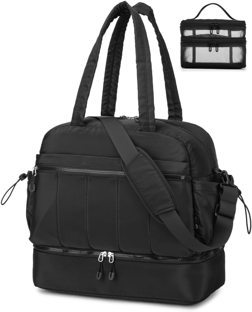 SnelShoppen - Travel Bag Cabin Luggage 40x35x20 EasyJet Lufthansa Duffle Bag 32L Zwart voor Vrouwen - Sporttas, Weekender, Moeder Ziekenhuis Tas met N