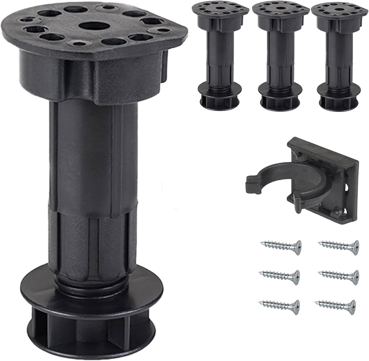 SnelShoppen - Set van 4 verstelbare meubels voeten, zwart, 100-120 mm, stabiliteit voor keuken en badkamer, incl. montagemateriaal, 200 kg draagvermog