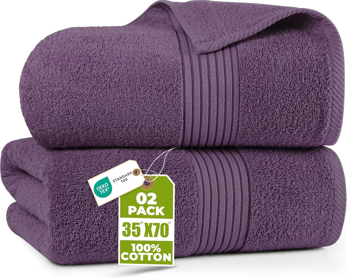 SnelShoppen - Set van 2 Jumbo Badhanddoeken 90 x 180 cm, 100% Katoen, Ultra Zacht en Absorberend, Sneldrogend, Hotelkwaliteit, Pronkstuk in Plum