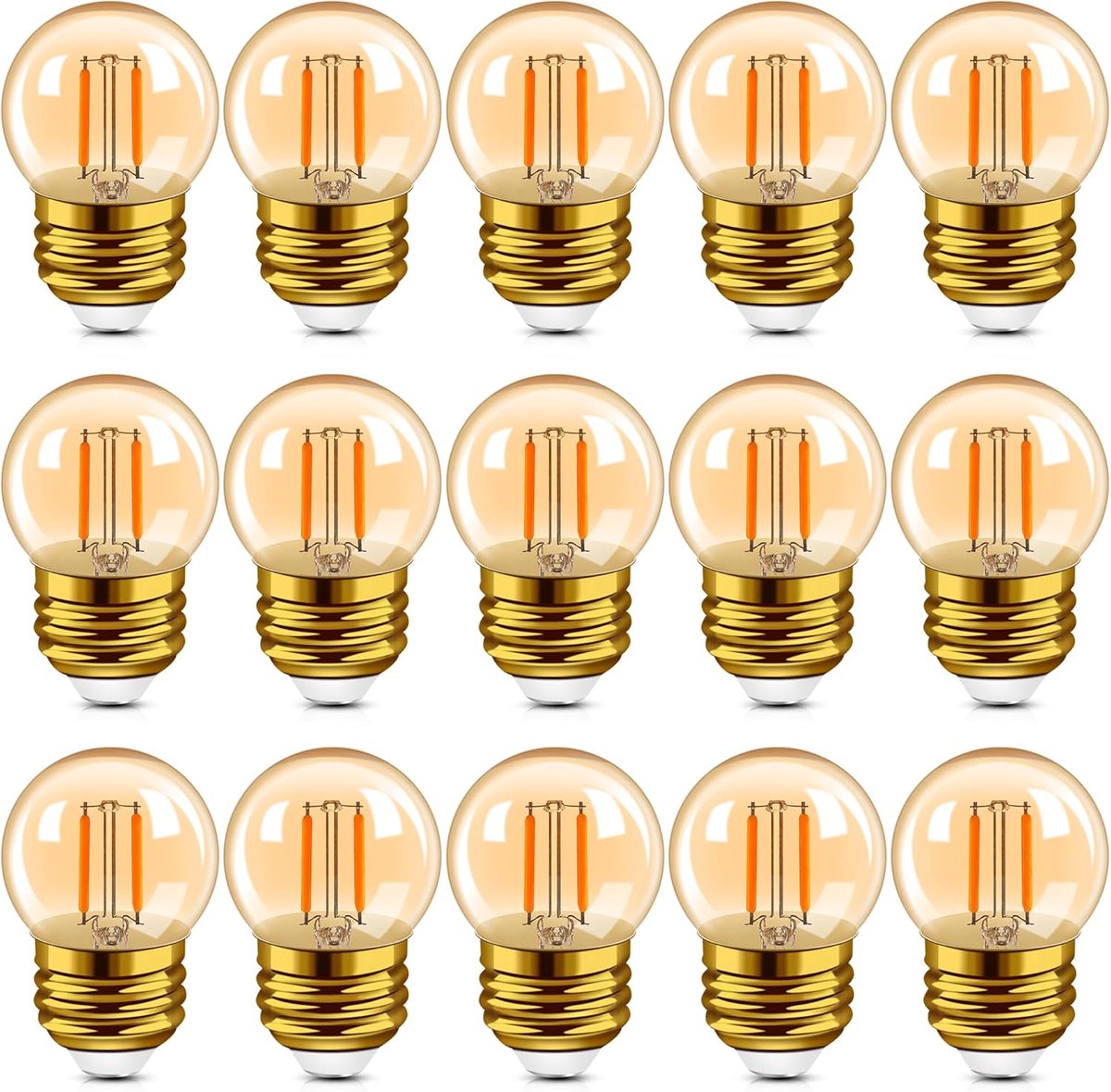 E27 LED Retro Edison Filament Lamp Mini Globe 1W Licht Amber Glas Lamp 220V voor Buiten Lichtsnoer, Café Lichten, Huis, Feest, Bruiloft Kerst Decoratie Super Warm 2200K -15 Pack