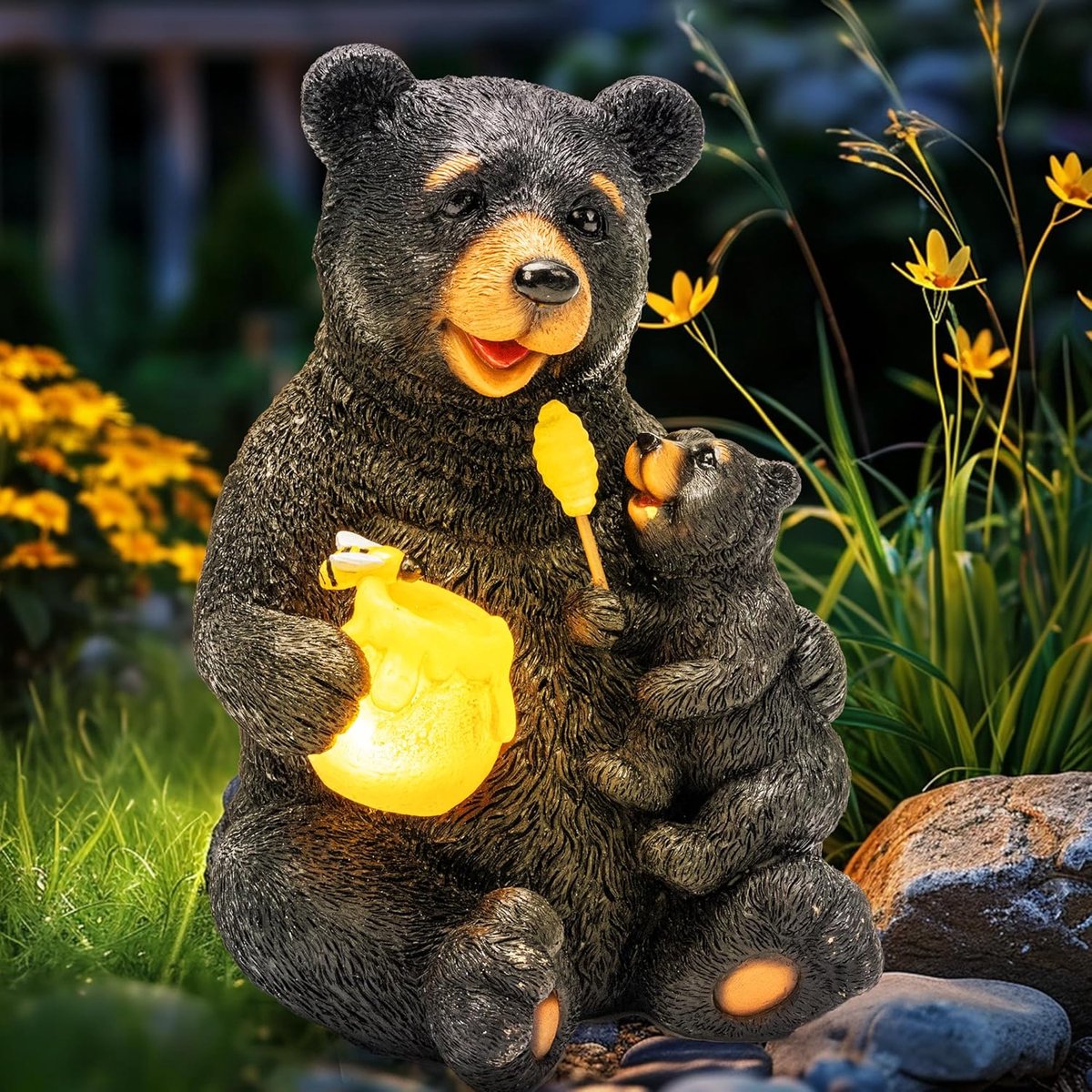 SnelShoppen - Solar Tuinbeelden Verlichte Beerman Figurine voor Buiten, Unieke Tuindecoratie, Handgeschilderd, Perfect als Huiswarming Cadeau voor Moe