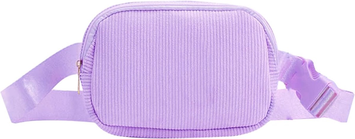 SnelShoppen - Corduroy Heuptas Unisex voor Mannen en Vrouwen, Modieuze Heuptas met Verstelbare Band, Lila, Ideaal voor Wandelen, Reizen, Sporten en Vr