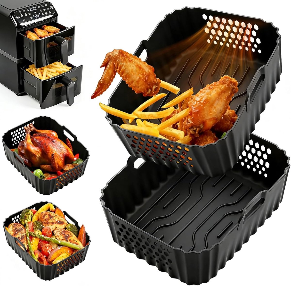 SnelShoppen - Siliconen Bakplaat voor Airfryer 10L, Herbruikbare Bakmat voor Philips Dubbele Mand, Accessoires voor Luchtfriteuse, Keuken Must-Have, P