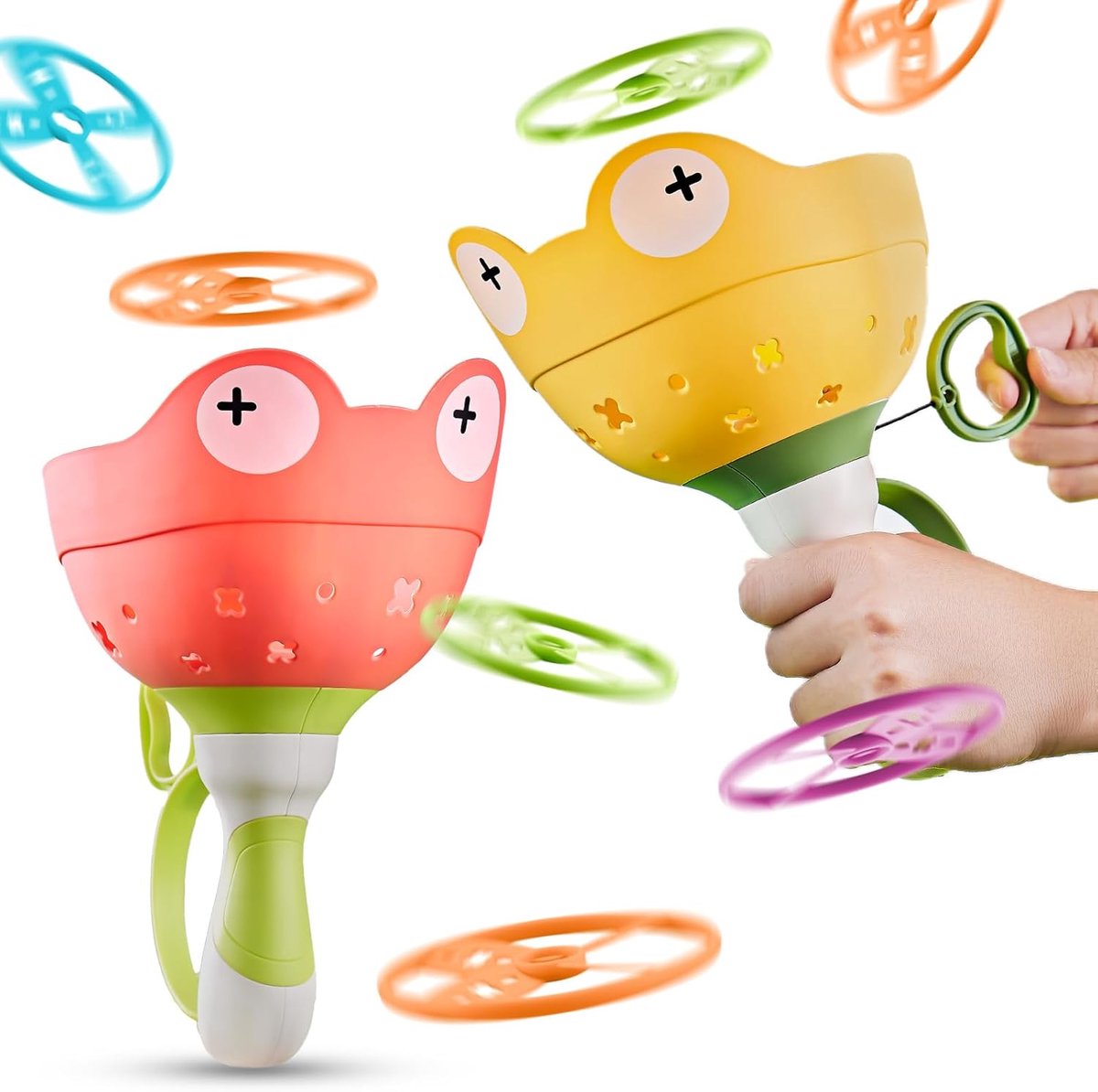 SnelShoppen - Outdoor Speelgoed voor Kinderen 4-8 Jaar - Tuin Speelset met 2 Handvangers en 24 Disc Vliegende Schotels, Propeller Vuurtoren - Perfect