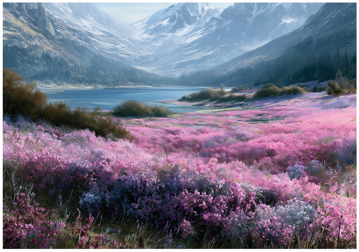 WALLARENA - Fotobehang - 200x140 cm - bergen, bloemen en meer voor woonkamer en slaapkamer