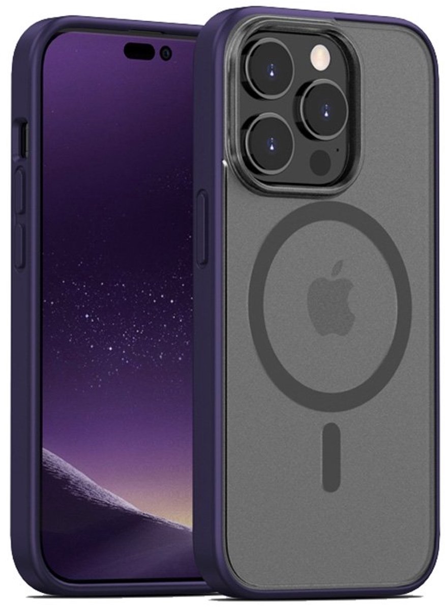 Mobiq Magneet Hoesje geschikt voor iPhone 15 Plus - Geschikt voor Magafe - Schokbestendig Frosted ontwerp paars