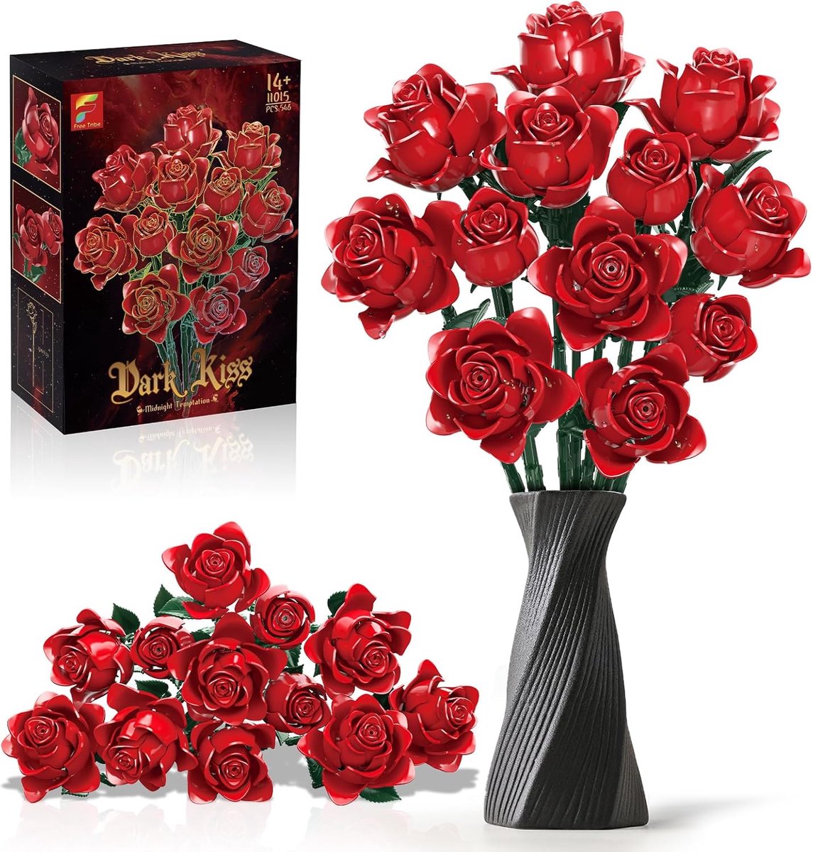 SnelShoppen - Rode Rozen Boeket Bouwset - 12 Kunstmatige Rozen - Perfecte Cadeaus voor Valentijnsdag, Verjaardag, Jubileum, Moederdag - Creatieve Bloe