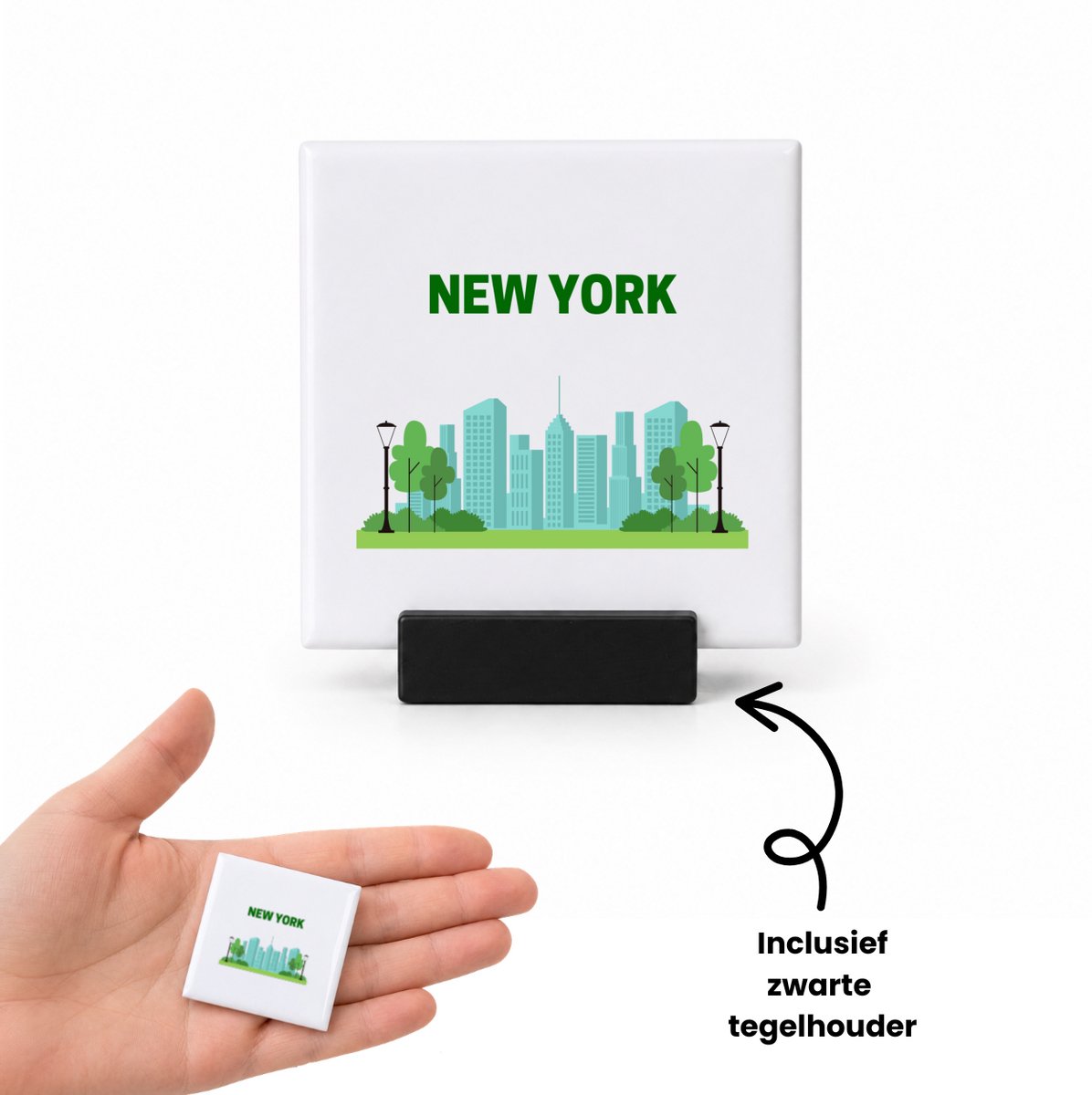 Hacebo New York stad tegeltje met tegelhouder - mensen die naar New York zijn geweest of gaan - tegeltjes met tekst - New York liefhebbers - souvenir - verjaardagscadeau - cadeau - kado - geschenk - verjaardag - spreuktegels - 4.8x4.8 CM Wit