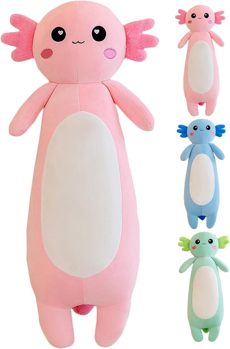 SnelShoppen - Pink Axolotl Knuffelkussen - Extra Zacht Pluche Salamander - Lichaamskussen & Slaapmaatje voor Kinderen (Roze, 65 cm)