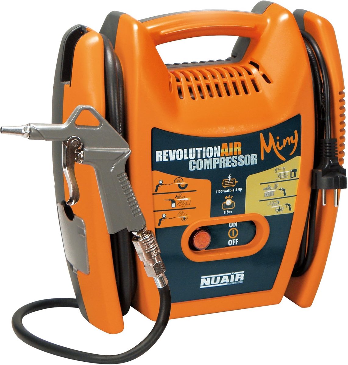 SnelShoppen - Mini Portable Compressor 425005 - Lichtgewicht, Compact, 180 l/min Suction Power, 1.5 hp, Inclusief 3m Hose en Air Pressure Gun voor Cam