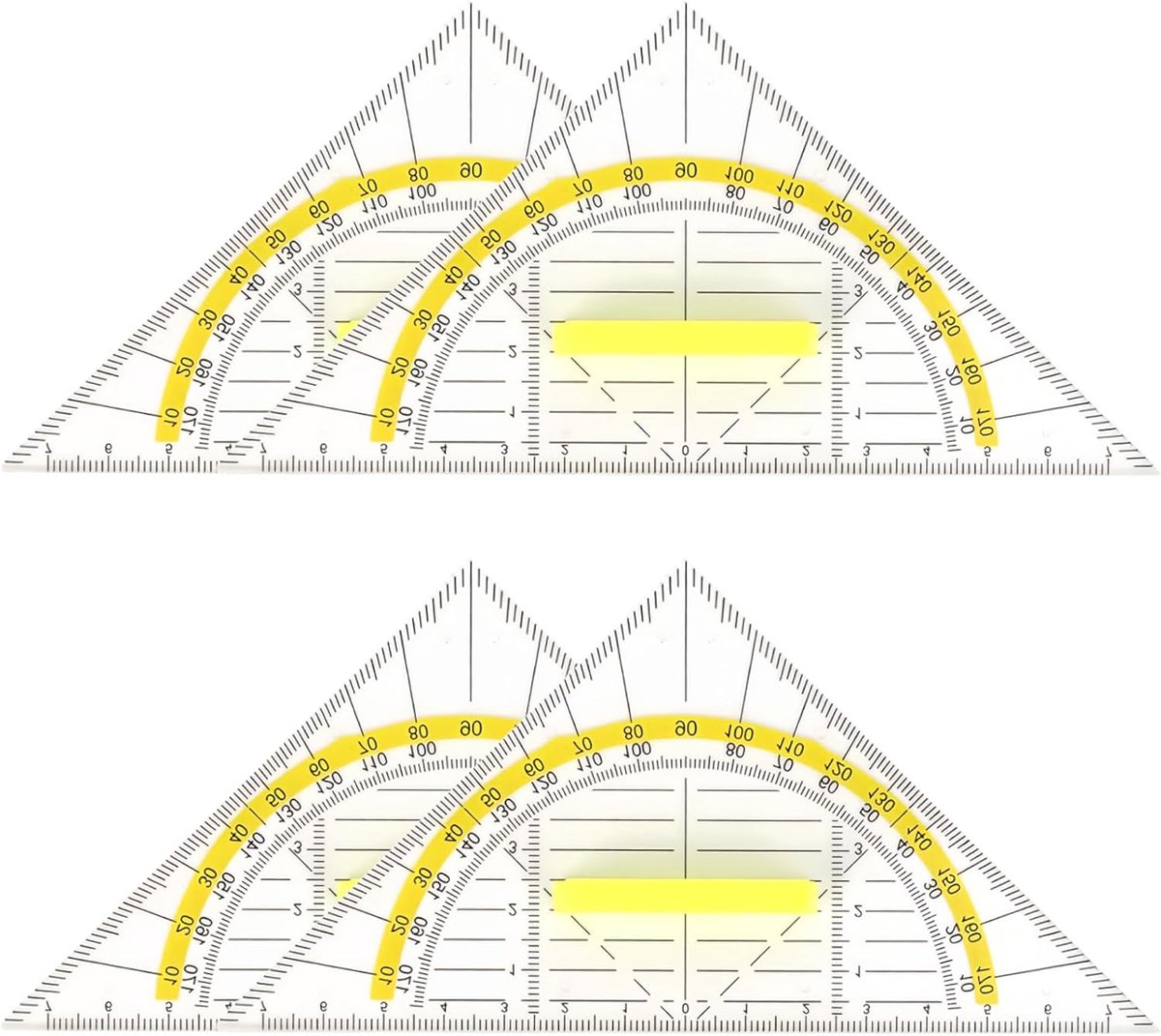 SnelShoppen - 4 stuks Flexibele Geodriehoeken met Greep, Transparante Set voor School, Kantoor en Tekenen, Met Hoekmarkeringen en Goed Leesbare Schaal