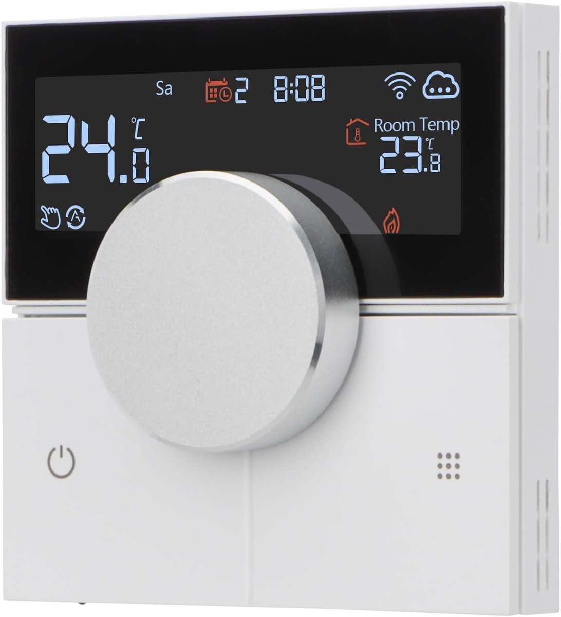 SnelShoppen - Slimme Thermostaat voor Elektrische Vloerverwarming met Wifi Draaiknopdesign, Geschikt voor 60 mm Inbouwdoos, 16 A, Externe Vloersensor,
